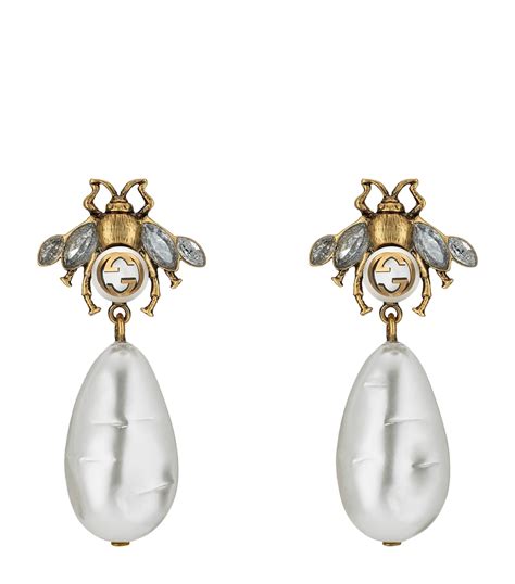 gucci pearl bee earrings|gucci rhinestone earrings.